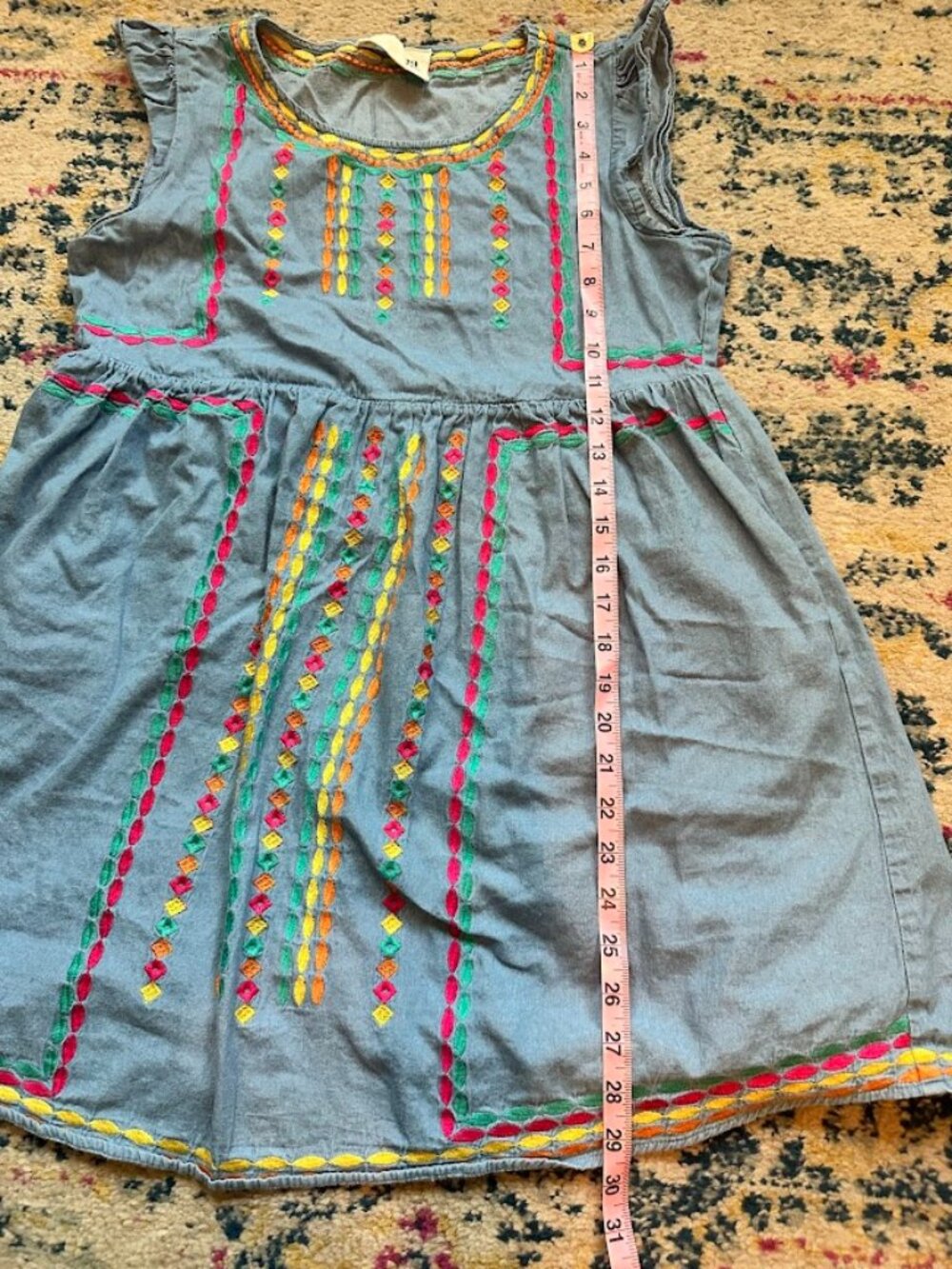 Savanna Jane Colorful Embroidered Chambray Boho Babydoll Dress - S - Picture 5 of 8